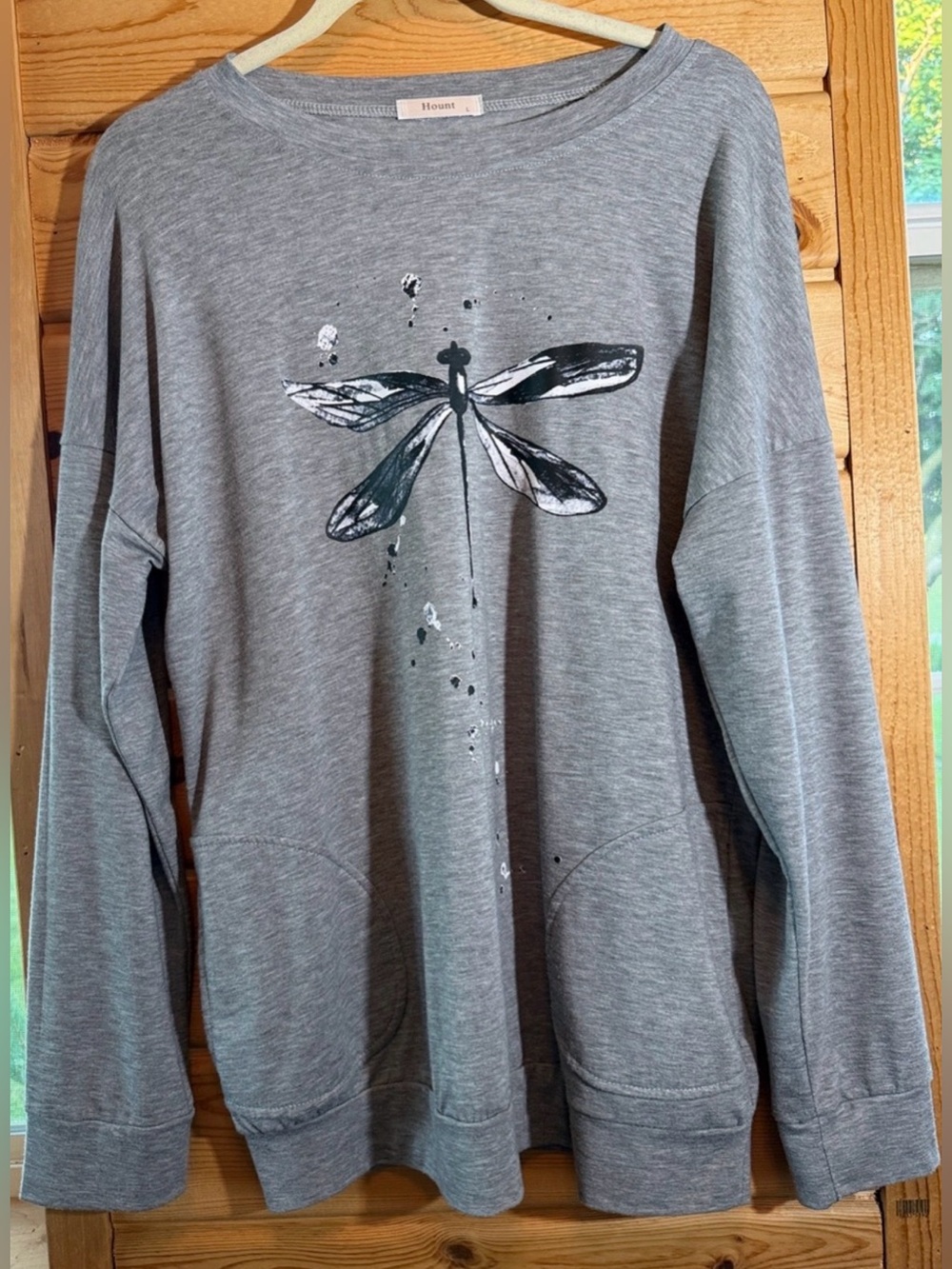 Hount Gray Dragonfly Long Sleeve T-shit with pockets Large